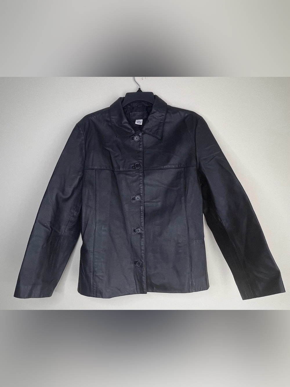 Vintage Passport Women's Black Button-Front Leather Jacket Size XL